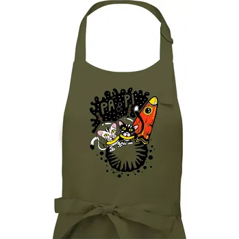 Kuchyňská zástěra Pá a Pi z kočičí planety (Pecka Design) - Pánská zástěra na vaření - Univerzální velikost ( Khaki )