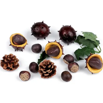 umělá květina Umělé kaštany, šišky, listy, barva hnědá přírodní