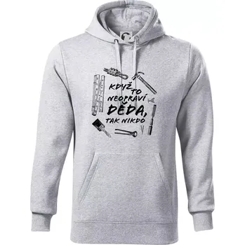 Pánská mikina Když to neopraví děda, tak nikdo černobílé - Mikina pánská Cape s kapucí - 5XL ( Světlešedý Melír )