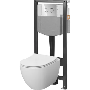 WC sada CERSANIT GARDA SYSTEM 50 pneumatická podomítková sada, mísa, deska, chromované tlačítko S4015-001