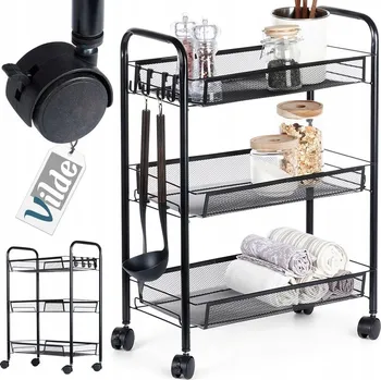 regál Kuchyňský vozík Logic kovový černý 3-patrový 63x44x27 cm