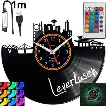 Hodiny Leverkusen Nástěnné Hodiny Podsvícené LED RGB S Dálkovým Ovládáním Vinylová Deska Nové