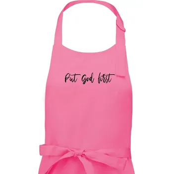 Kuchyňská zástěra Put God first psací nápis - Dámská zástěra na vaření - Univerzální velikost ( Růžová )