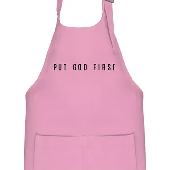 Kuchyňská zástěra Put God first slabý nápis - Dětská zástěra na vaření - Univerzální velikost ( Růžová )