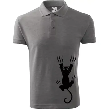 Pánská košile Kočka visící - Polokošile pánská Pique Polo 203 - 4XL ( Tmavě šedý melír )