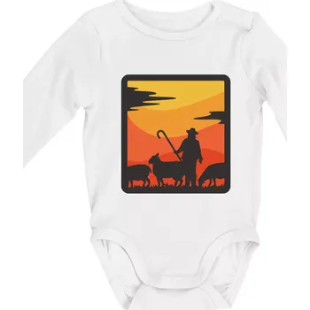 Pastevec ovcí - čtverec - Body kojenecké s dlouhým rukávem - Dlouhý r. 3-6 měs ( Bílá )