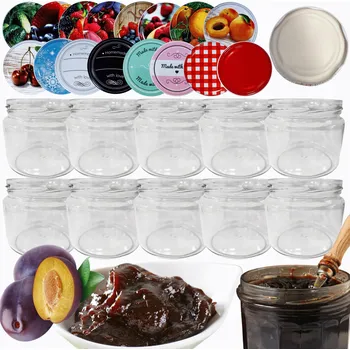 Sklenice Sklenice 330ml na džemy, džemy , koření, houby, 10 sad šroubovací víčka 82mm PZH