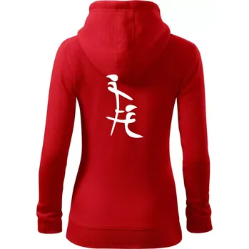 Dámská mikina Čínský znak - Dámská mikina trendy zipper s kapucí - S ( Červená )