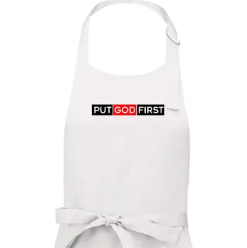 Kuchyňská zástěra Put God first obdélník - Dámská zástěra na vaření - Univerzální velikost ( Bílá )