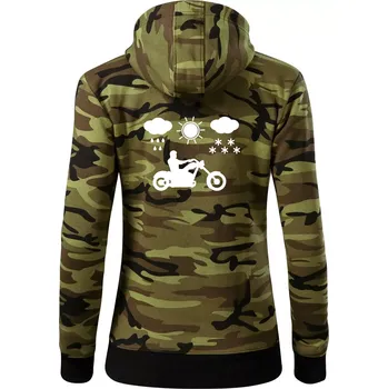 Dámská mikina Motorkář za každého počasí - chopper - Dámská mikina trendy zipper s kapucí - XS ( Zelený maskáč )