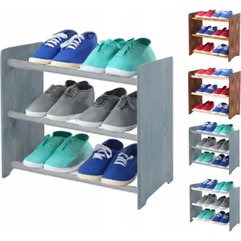 Botník Dřevěný regál na boty, stojan, botník se 3 POLICEMI, šířka 45 cm, Šedý