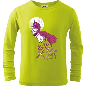 Dětská móda Drsný jednorožec (Pecka design) - Triko dětské Long Sleeve - 104-110cm / 3-4 roky ( Limetková )