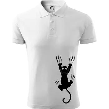 Pánská košile Kočka visící - Polokošile pánská Pique Polo 203 - 5XL ( Bílá )