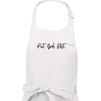Kuchyňská zástěra Put God first psací nápis - Dámská zástěra na vaření - Univerzální velikost ( Bílá )