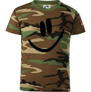 Chlapecké tričko Emoji bez obrysu - usměv - Dětské maskáčové triko - 104-110cm / 3-4 roky ( Hnědý maskáč )
