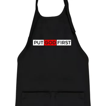 Kuchyňská zástěra Put God first obdélník - Dětská zástěra na vaření - Univerzální velikost ( Černá )