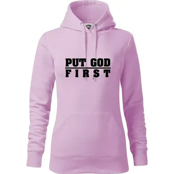 Dámská mikina Put God first tlustý nápis - Mikina dámská Cape s kapucí - XL ( Orchid )