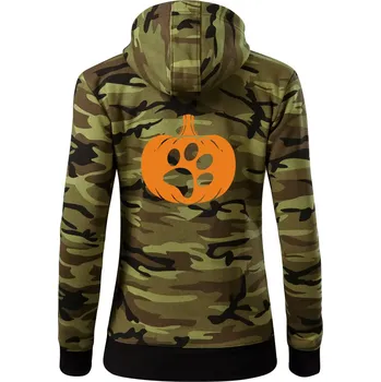 Dámská mikina Dýně tlapka - Dámská mikina trendy zipper s kapucí - M ( Zelený maskáč )