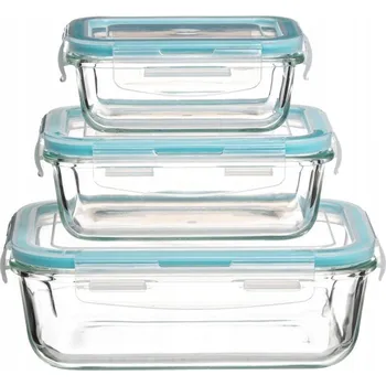 Dóza na potraviny NÁDOBA NA POTRAVINY SKLENĚNÁ S VÍKEM 3 kusy