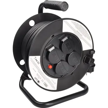 Kabel Solight prodlužovací přívod - na bubnu, 4 zásuvky, 25m kabel guma, 3x 1,5mm2, IP44