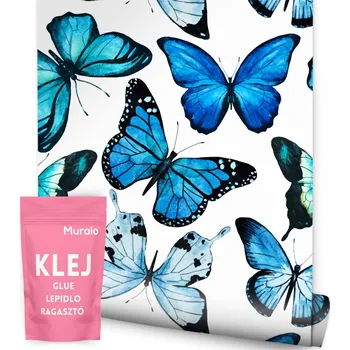 Fototapeta TAPETA DO DĚTSKÉHO POKOJE MODRÁ MOTÝLI PŘÍRODA BOHO STYL