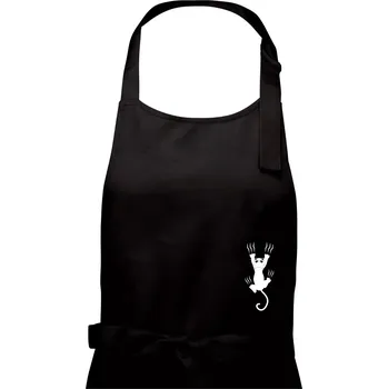 Kuchyňská zástěra Kočka visící - Dámská zástěra na vaření - Univerzální velikost ( Černá )
