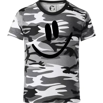 Emoji bez obrysu - usměv - Dětské maskáčové triko - 146 cm/10 let ( Šedý maskáč )