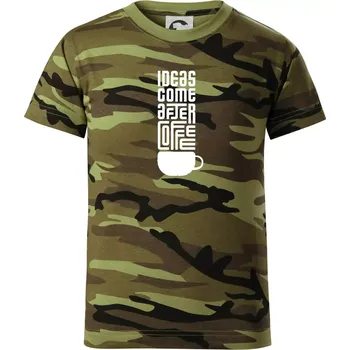 Ideas come after coffee - Dětské maskáčové triko - 122 cm/6 let ( Zelený maskáč )