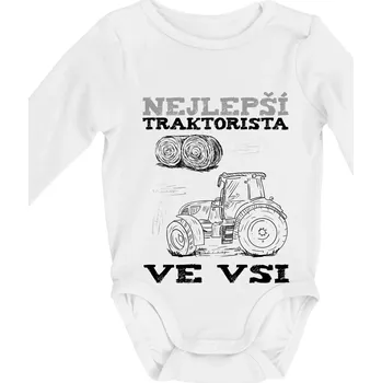 Kojenecký body Nejlepší traktorista ve vsi - Body kojenecké s dlouhým rukávem - Dlouhý r. do 3 měs ( Bílá )