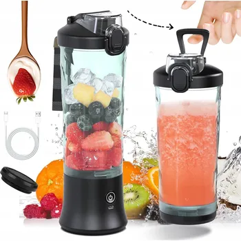 BEZDRÁTOVÝ STOLNÍ MIXÉR SMOOTHIE MAKER OCELOVÉ NOŽE 600ML ČERNÝ