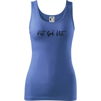 Dámské tričko Put God first psací nápis - Dámské tílko - M ( Azurově modrá )