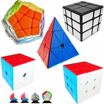 ostatní stavebnice SADA KOSTEK 2x2 + 3x3 + Pyramida + Megaminx + Zrcadlová stříbrná ORIGINÁLNÍ