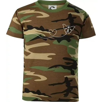 Chlapecké oblečení Dráha letu motýla - srdce - Dětské maskáčové triko - 146 cm/10 let ( Hnědý maskáč )