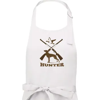 Kuchyňská zástěra Hunter - ohař a kachny - Pánská zástěra na vaření - Univerzální velikost ( Bílá )