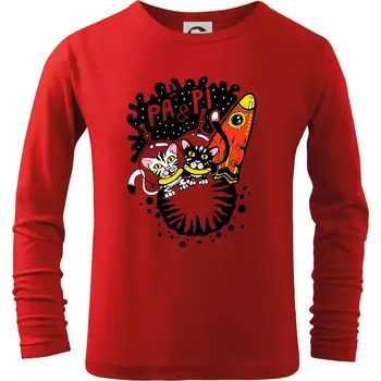 Chlapecké tričko Pá a Pi z kočičí planety (Pecka Design) - Triko dětské Long Sleeve - 134 cm/8 let ( Červená )