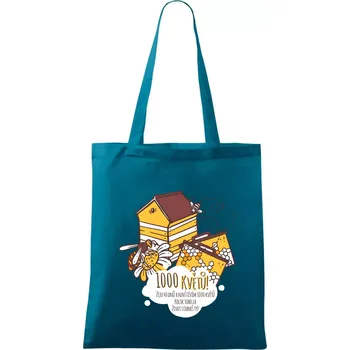 Včela - 1000 květů - Taška bavlněná - 42 x 38 cm ( Petrolejová )