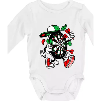 Kojenecký body Šipkař kreslený terč - Body kojenecké s dlouhým rukávem - Dlouhý r. do 3 měs ( Bílá )