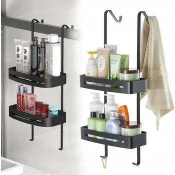 Obraz SADA KOVOVÝCH POLIC NA SKLO DO KOUPELNY, ČERNÉ, DO SPRCHY