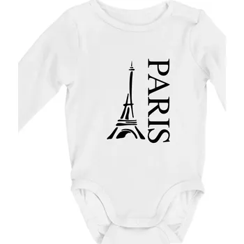 Kojenecký body Paris nápis Eiffelovka na výšku - Body kojenecké s dlouhým rukávem - Dlouhý r. do 3 měs ( Bílá )