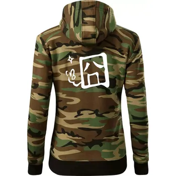 Dámská mikina Čínský symbol - smutný - Dámská mikina trendy zipper s kapucí - L ( Hnědý maskáč )