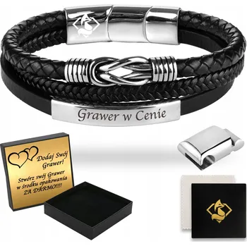 Náramek Pánský náramek FoxyJewellery kožený černý 24 cm s gravírováním