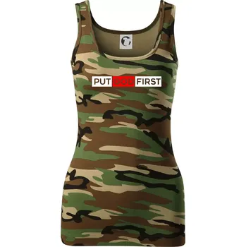 Dámské oblečení Put God first obdélník - Dámské Maskáčové tílko - S ( Hnědý maskáč )