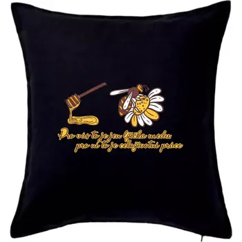 Polštář Včela - lžička medu - Polštář 50x50 - 50x50 - Pouze potah ( Černá )