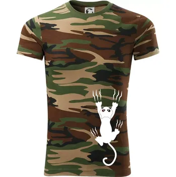 Pánské tričko Kočka visící - Army CAMOUFLAGE - XL ( Hnědý maskáč )