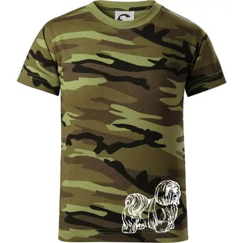 Shih-tzu - chlupatý - Dětské maskáčové triko - 146 cm/10 let ( Zelený maskáč )