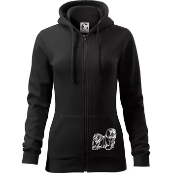 Dámská mikina Shih-tzu - chlupatý - Dámská mikina trendy zipper s kapucí - XS ( Černá )