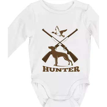 Hunter - ohař a kachny - Body kojenecké s dlouhým rukávem - Dlouhý r. do 3 měs ( Bílá )