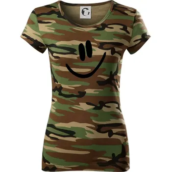 Emoji bez obrysu - usměv - Dámské maskáčové triko - XS ( Hnědý maskáč )