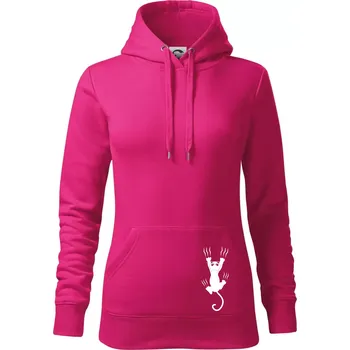 Dámská mikina Kočka visící - Mikina dámská Cape s kapucí - XS ( Purpurová )