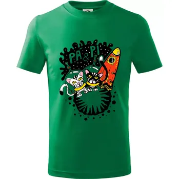 Chlapecké tričko Pá a Pi z kočičí planety (Pecka Design) - Tričko dětské bavlněné - 98 cm / 2 roky ( Středně zelená )